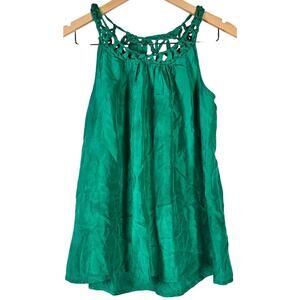 NIKIBIKI Green Silk Crochet Neckline Halter‎ Tank Top Shirt Womens Size M